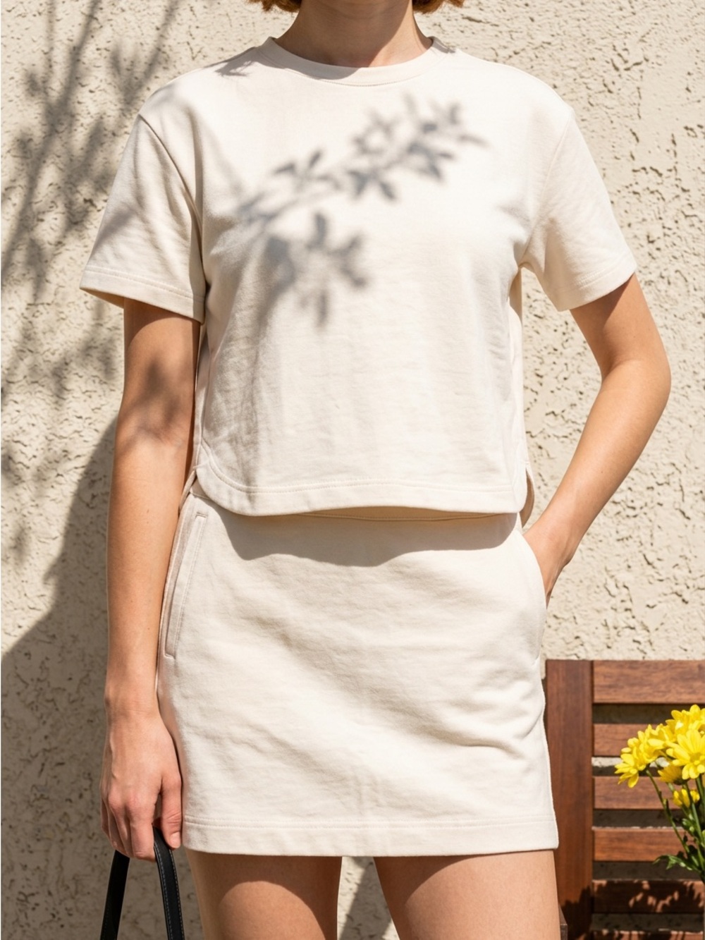 Women's Cream Short Tee and Skort Set- Casual Everyday Stretch